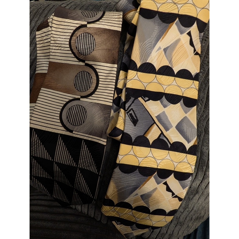 Lot of 2 Bruno Piattelli Pure Silk Ties Mens Geometric Abstract Brown Yellow
